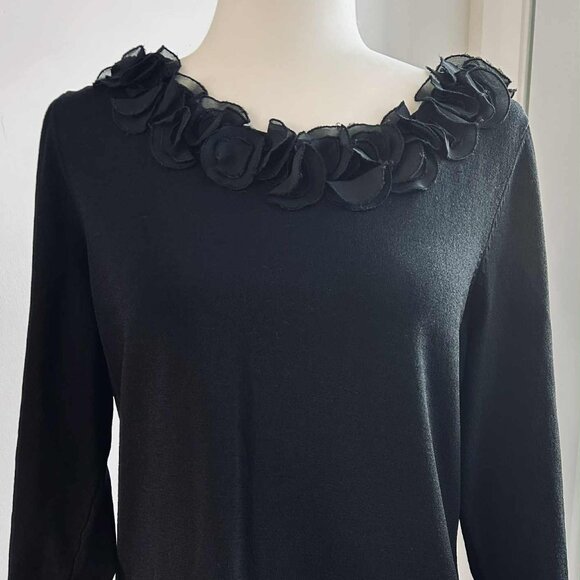 Nygard Collection Black Rayon-Blend Top with Chiffon Rosette Neckline – US L/XL - Picture 3 of 10